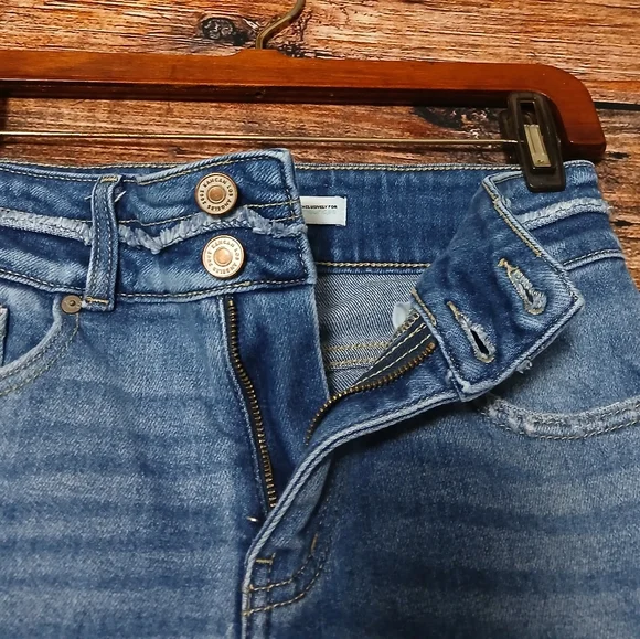 Kancan Jeans 25 Boot Cut High Rise Double Button Frayed Hem Blue Denim Stretch - Picture 6 of 8